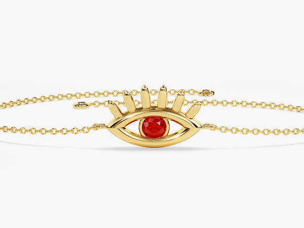 Bezel Set Evil Eye Birthstone Bracelet in 14k Solid Gold