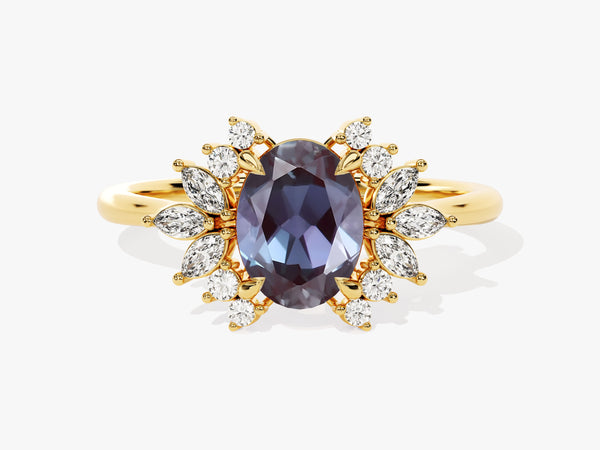Oval Lab Alexandrite Engagement Ring with Moissanite Cluster