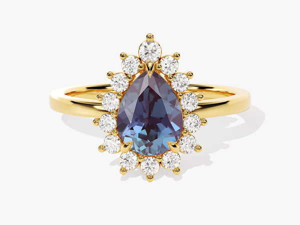 Pear Lab Alexandrite Engagement Ring with Moissanite Halo