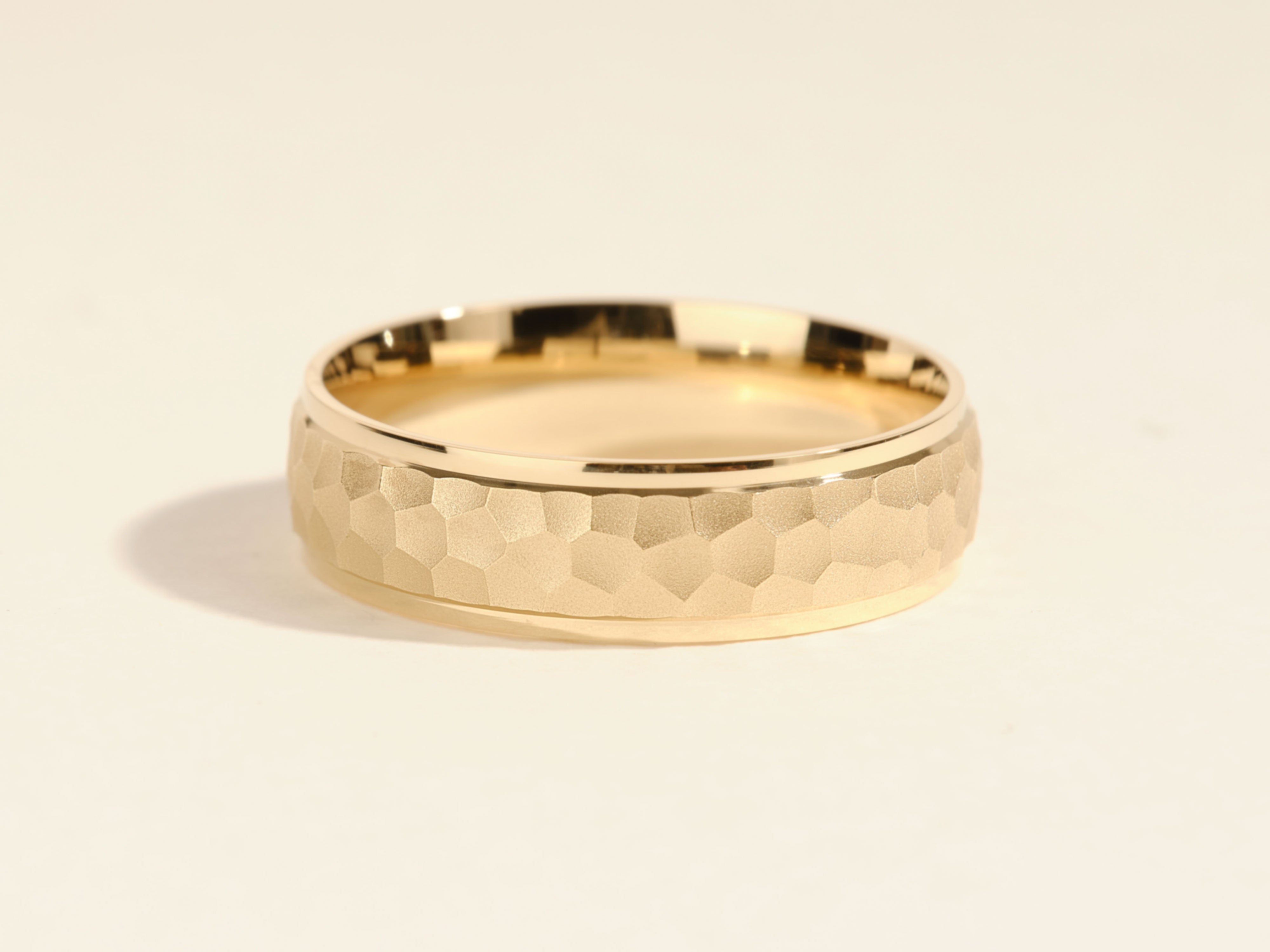 6mm Drop Beveled Hammered Men's Gold Wedding Band | Eternate 6mm Drop Beveled Hammered Men's Gold Wedding Band | Eternate