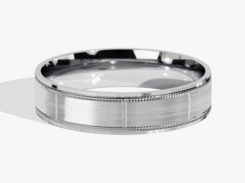 6mm Matte Brushed and Milgrain Accented Men's Wedding Band