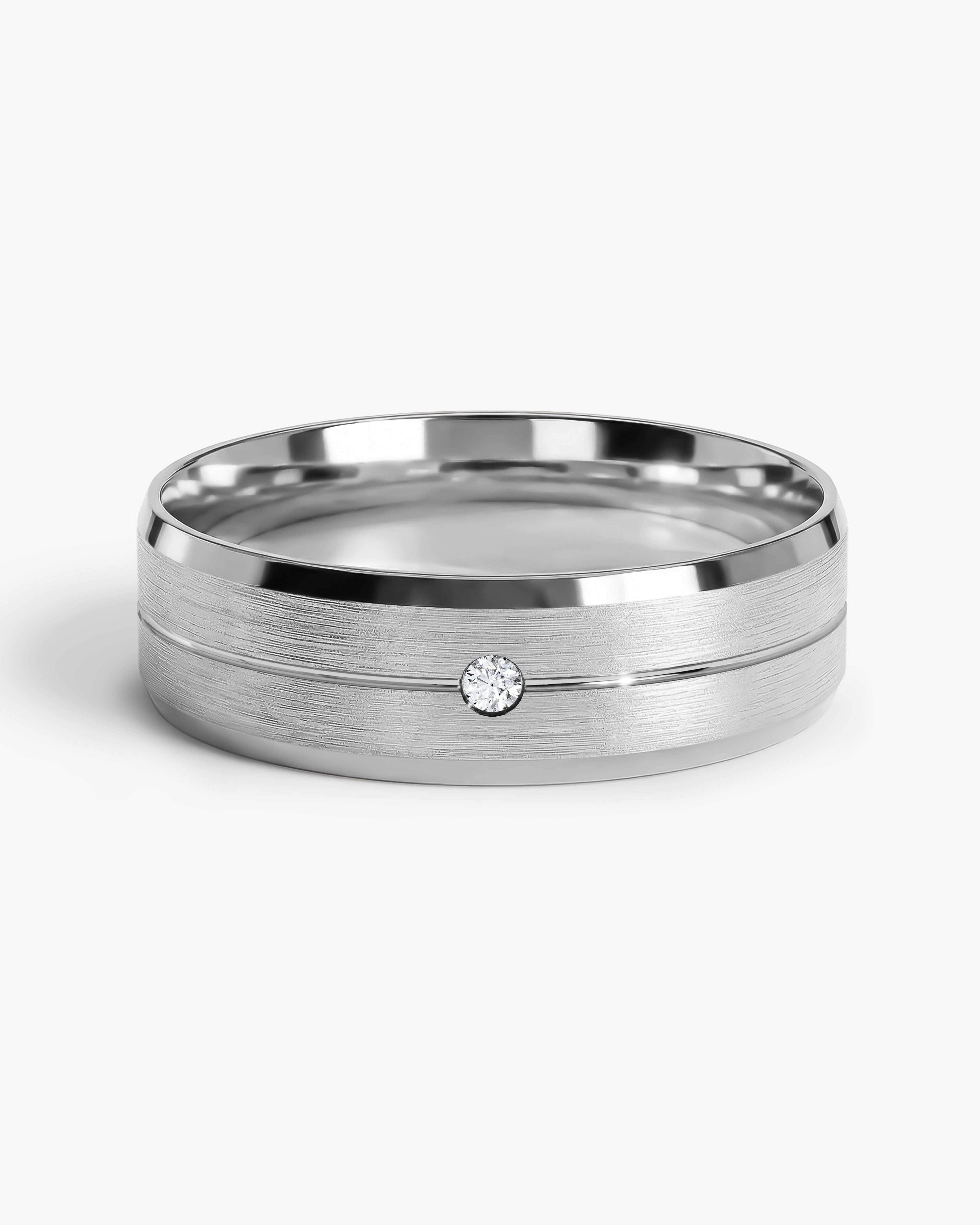 6mm Beveled Edge, Grooved and Flush Set Men's Engagement Ring