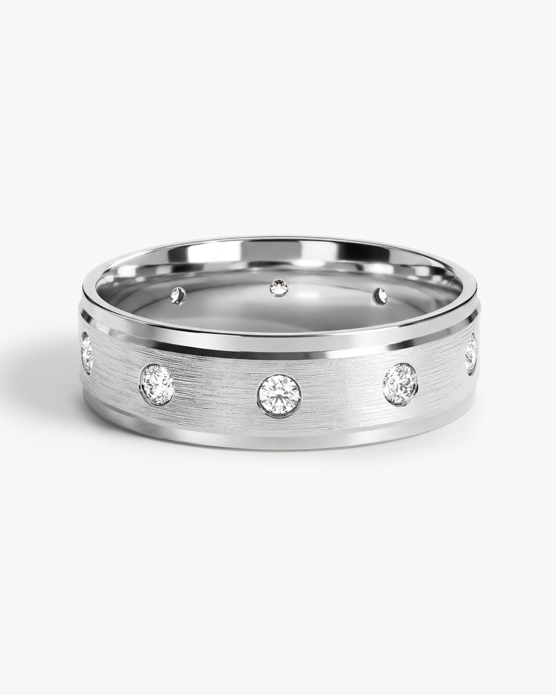 6mm Matte Brushed Drop Beveled Ten Stone Eternity Men's Engagement Ring (0.30 CT TW)