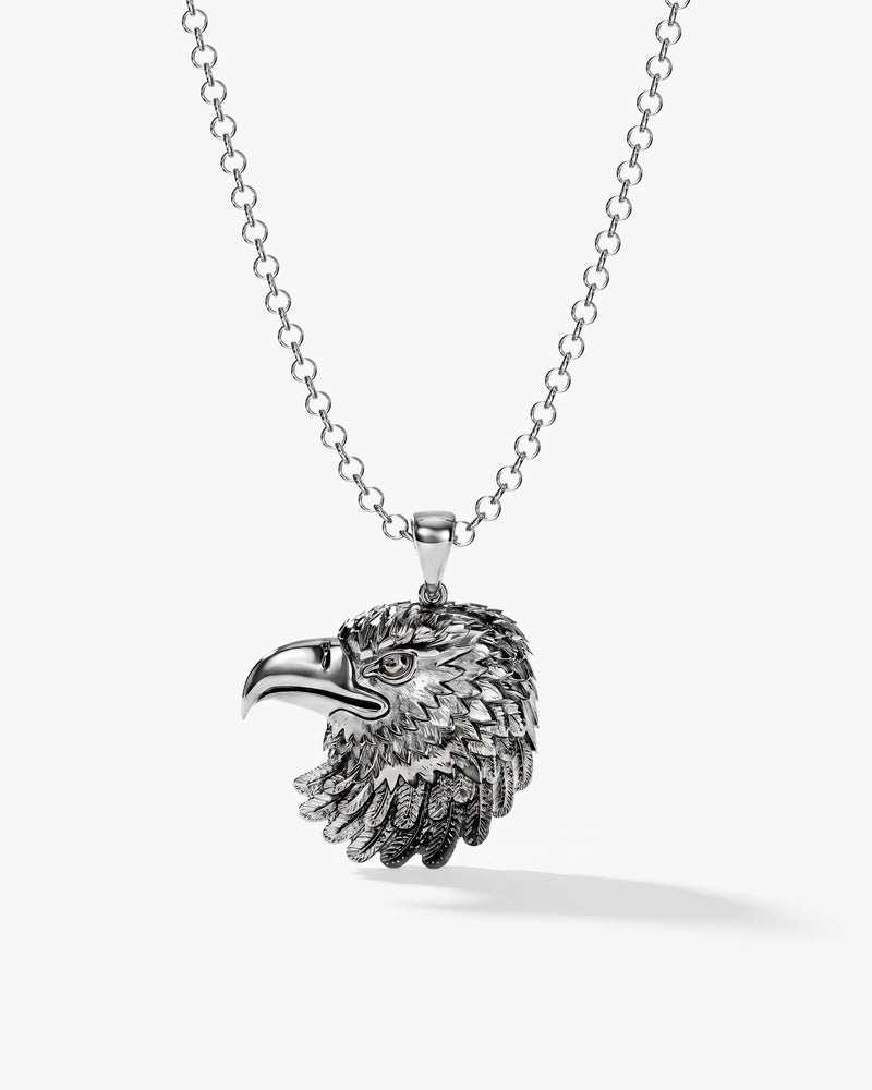 Oxidized Eagle Head Pendant Necklace - Sterling Silver