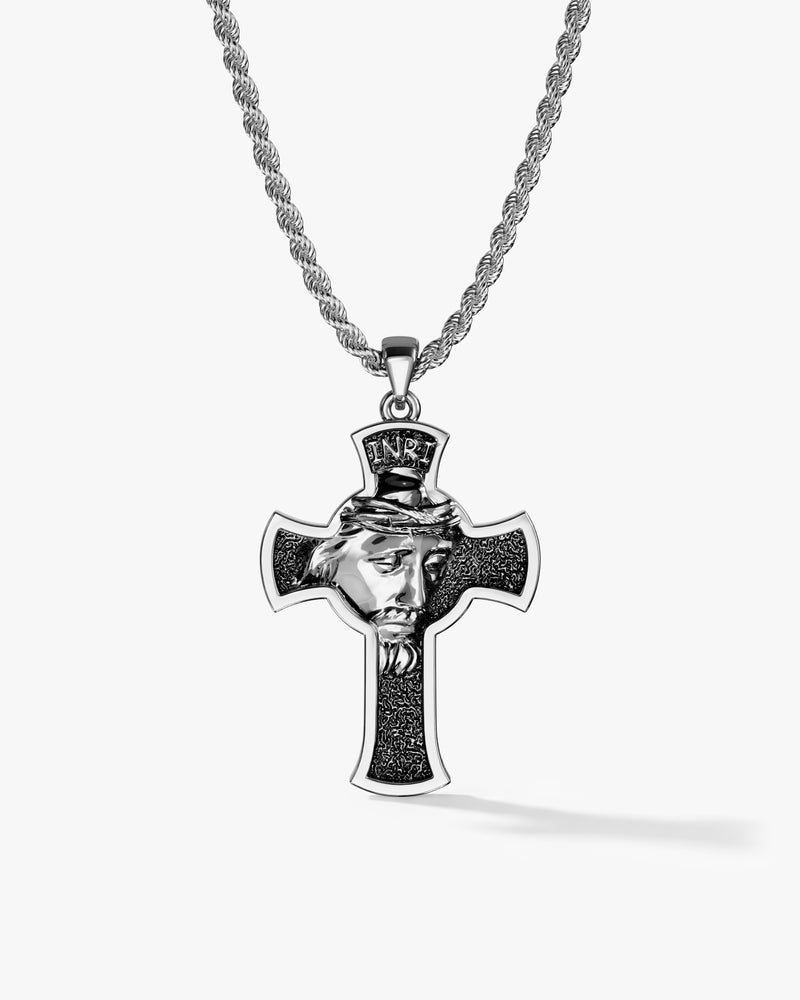 Jesus Cross Pendant Necklace - Sterling Silver