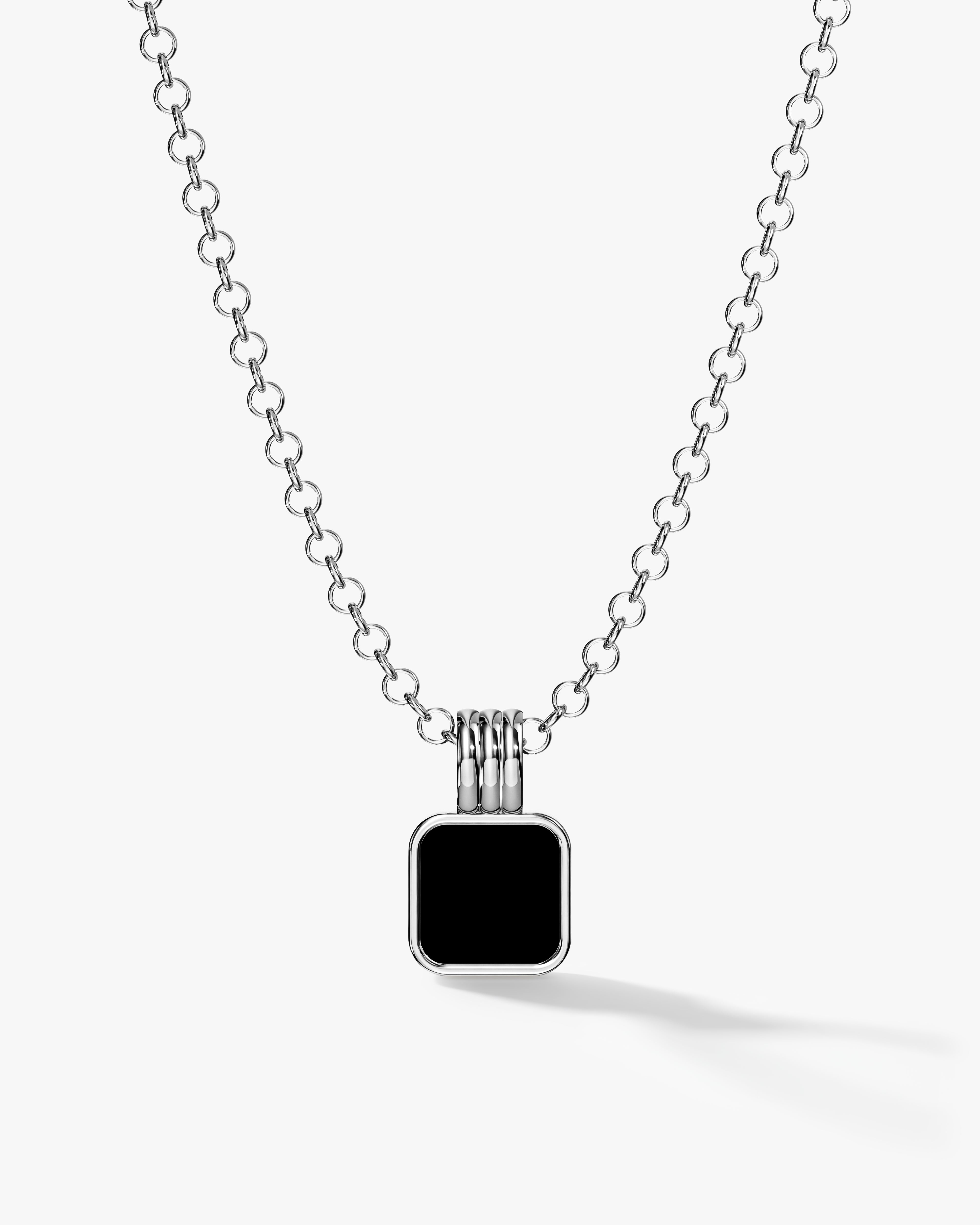 Black Enamel Square Pendant Necklace - Gold Vermeil