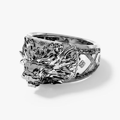 Oxidized Dragon Signet Ring - Sterling Silver