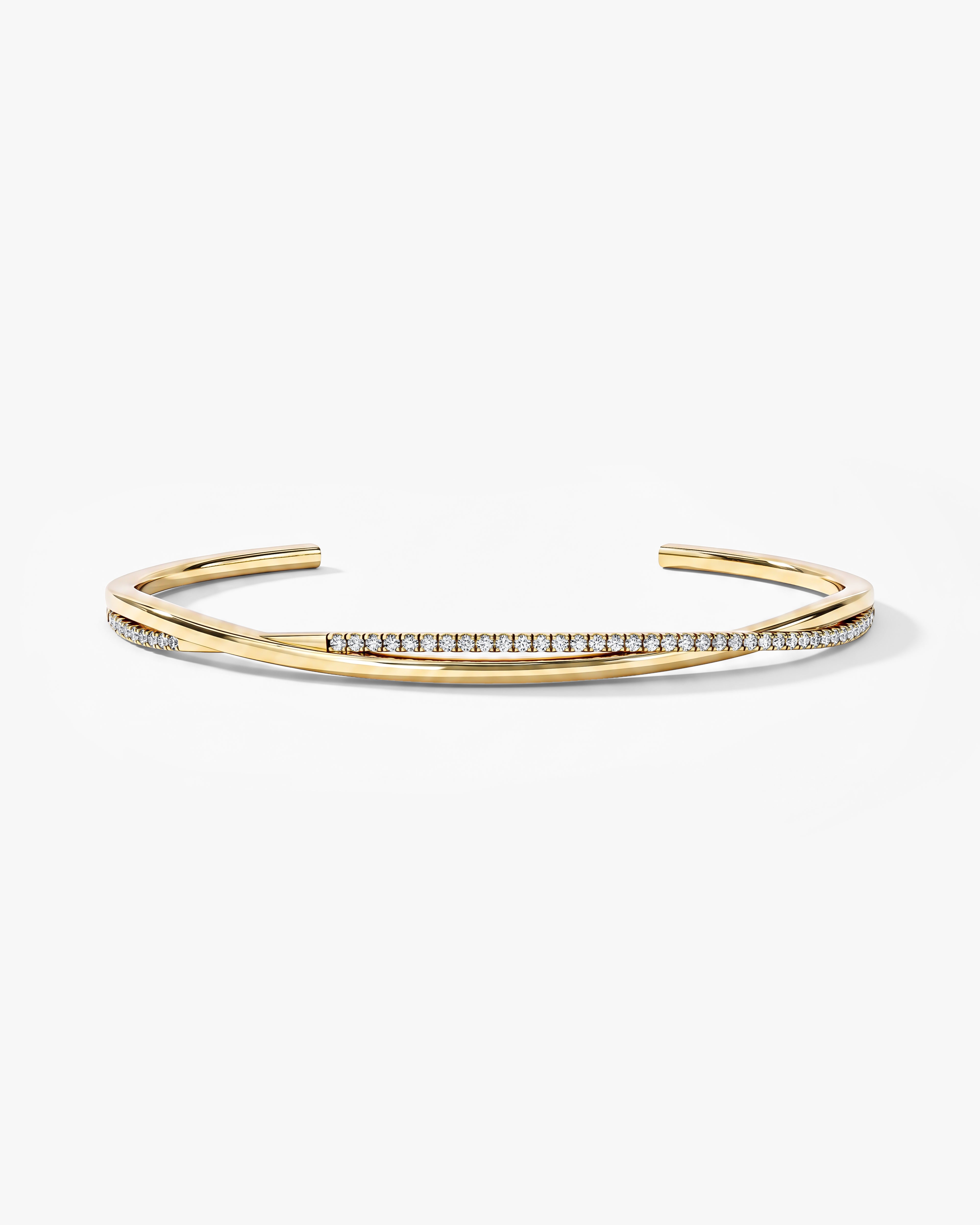 Twisted Diamond Open Cuff Bracelet in 14k Gold