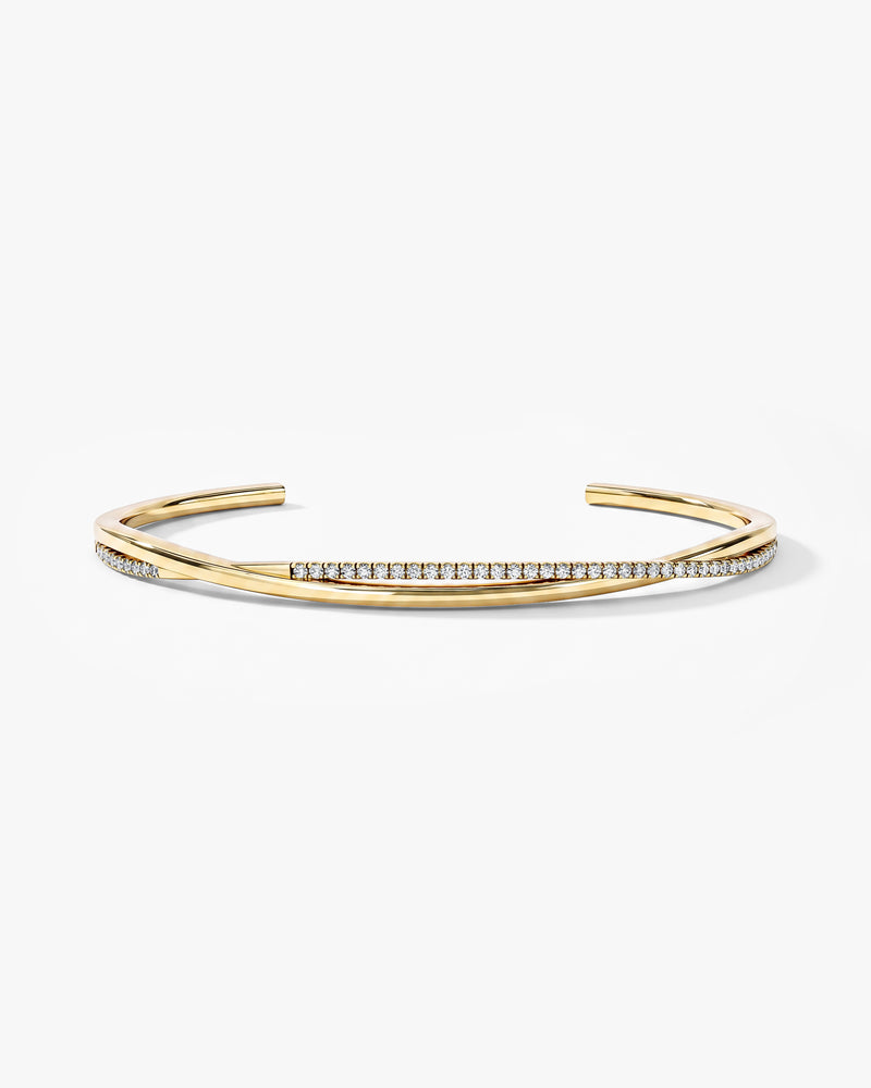 Twisted Diamond Open Cuff Bracelet in 14k Gold