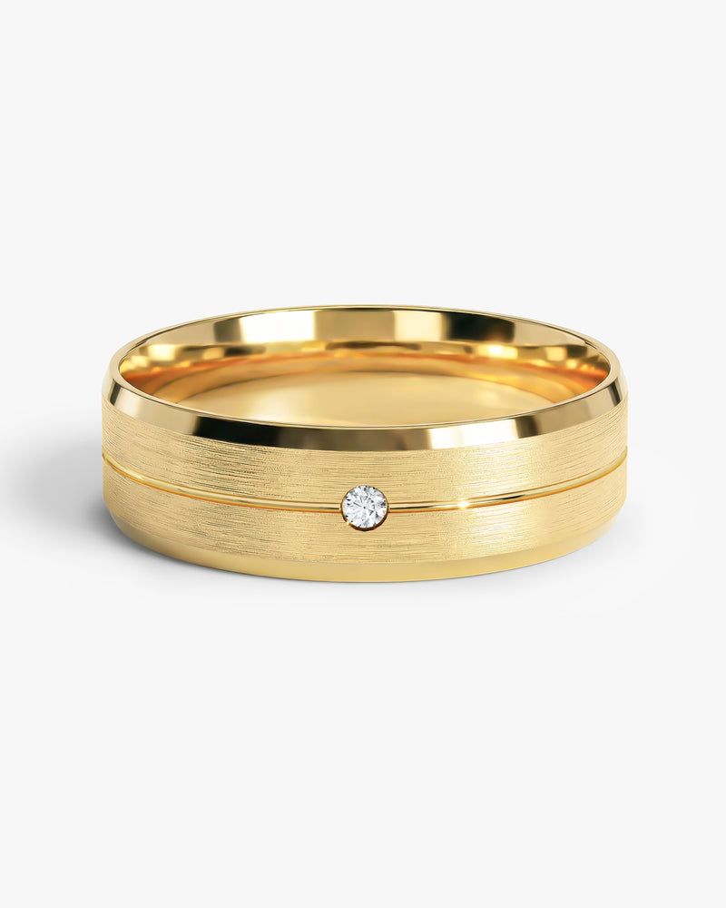 6mm Beveled Edge, Grooved and Flush Set Men's Diamond Wedding Band