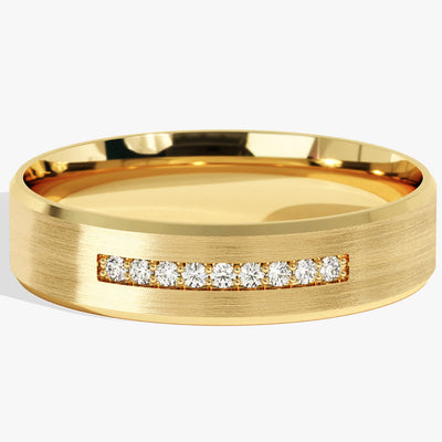 6mm Pave Set Nine-Stone and Beveled Edge Men's Engagement Ring (0.14 CT TW)