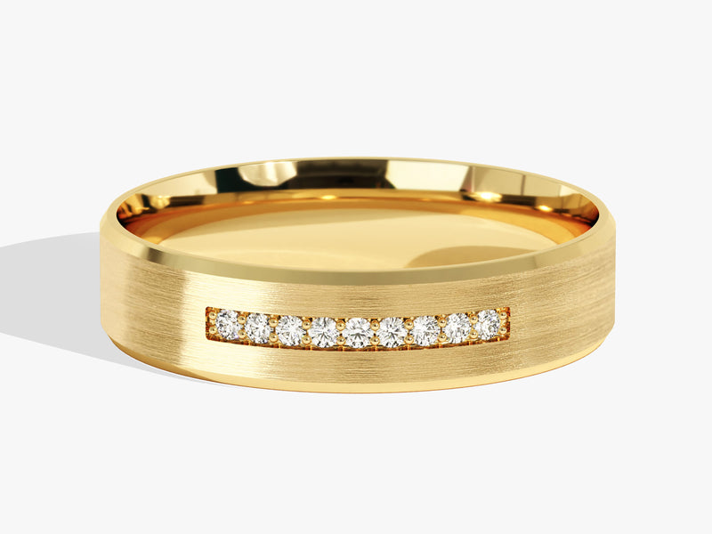 6mm Pave Set Nine-Stone and Beveled Edge Men's Engagement Ring (0.14 CT TW)
