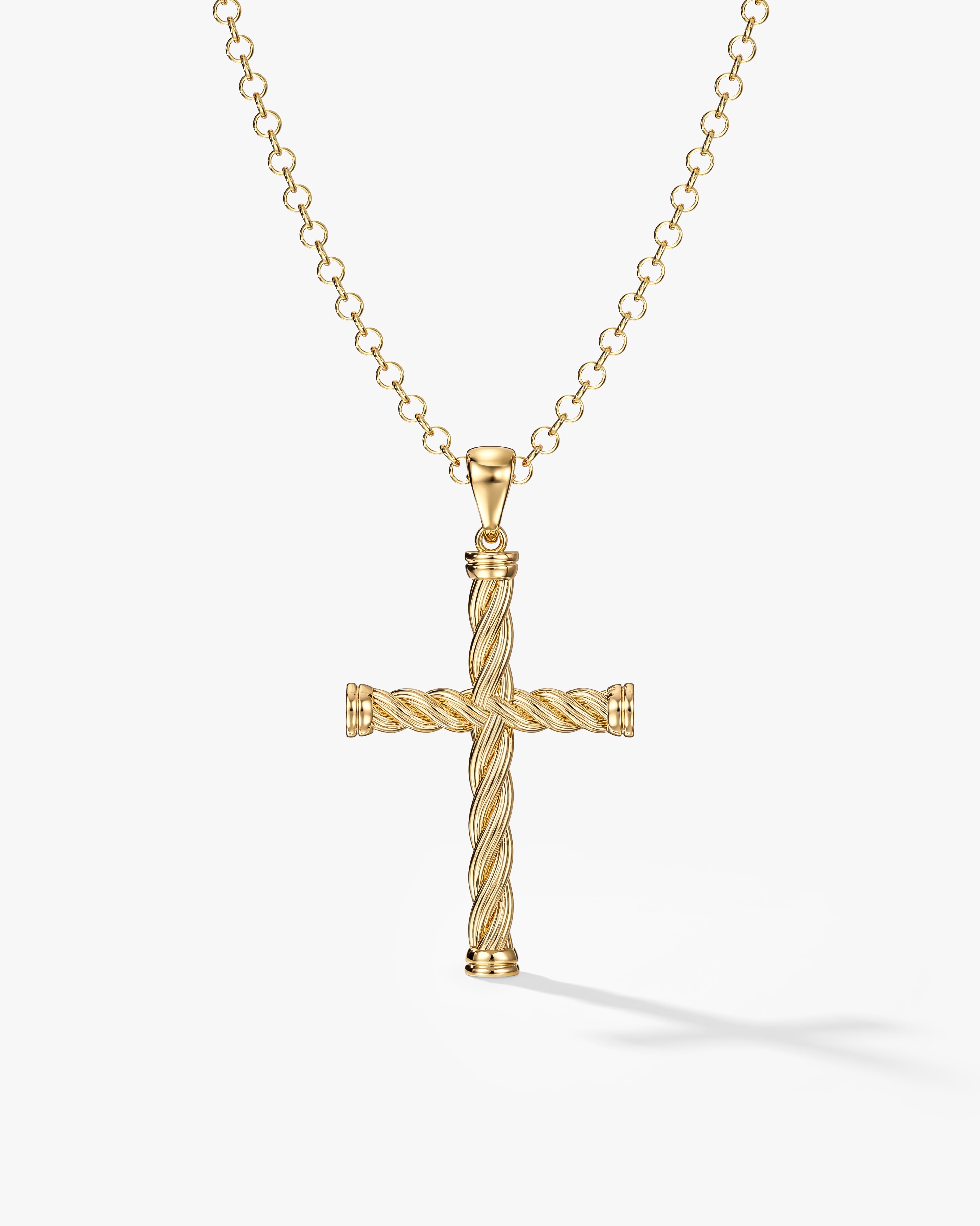 14k Gold Twisted Cross Necklace