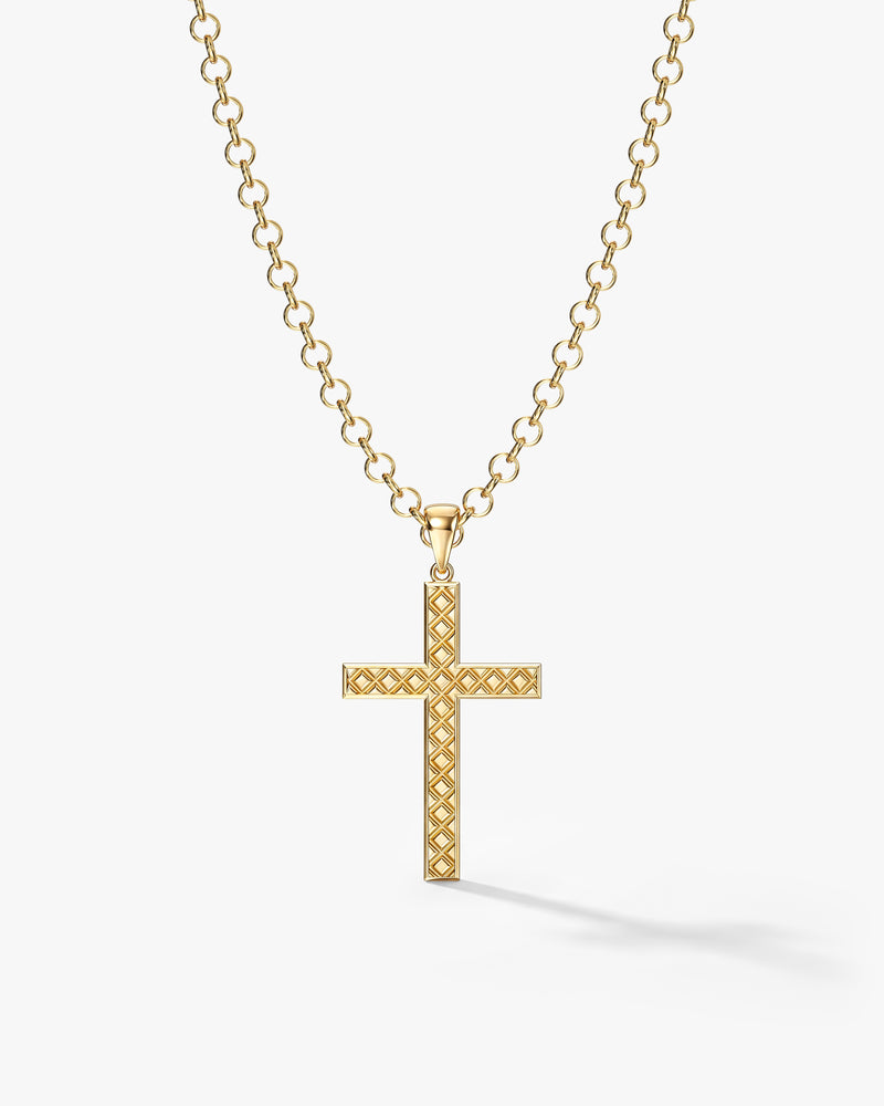 14k Gold 3.0mm Rolo Chain Cross Necklace