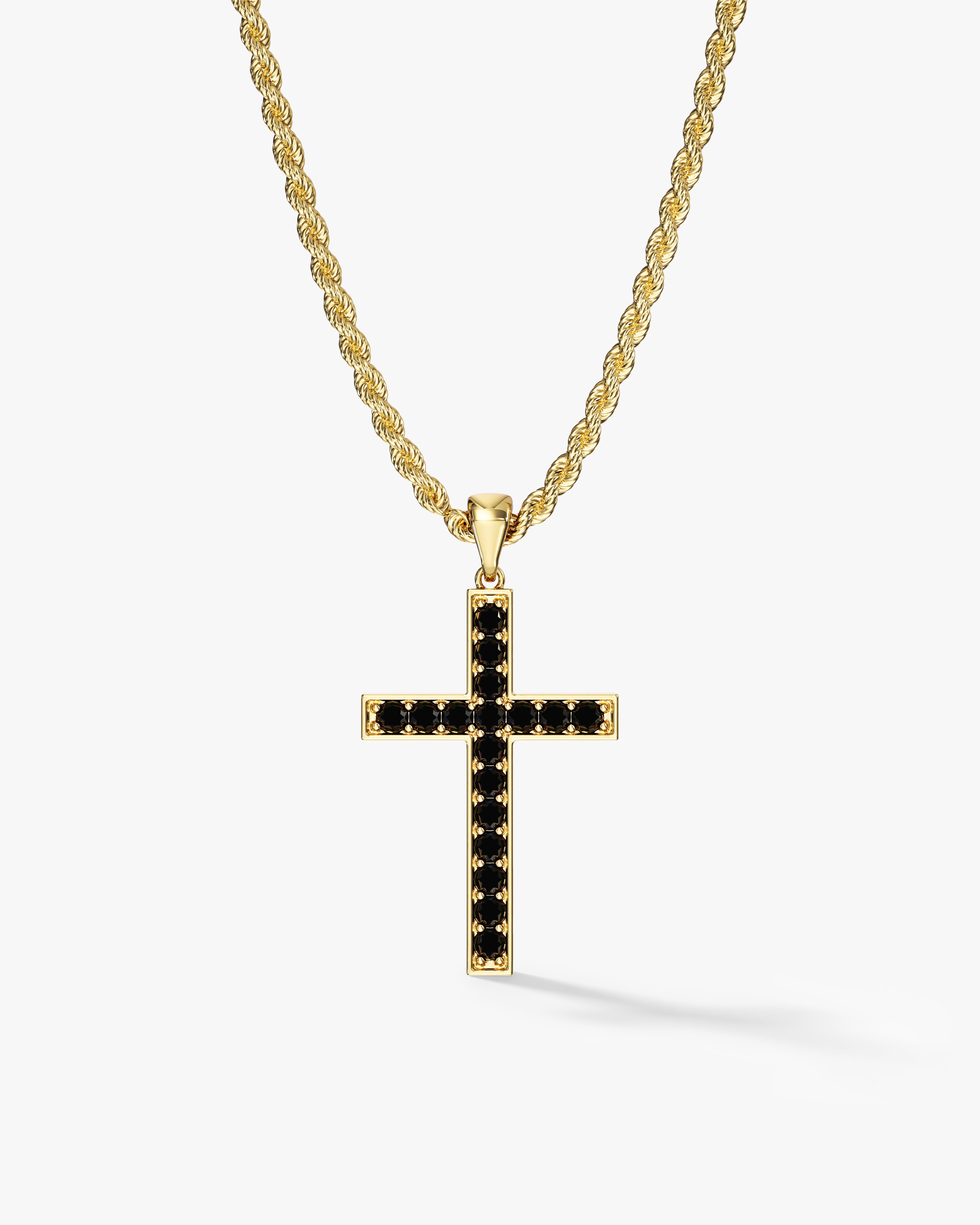 14k Gold Black Diamond Cross Necklace