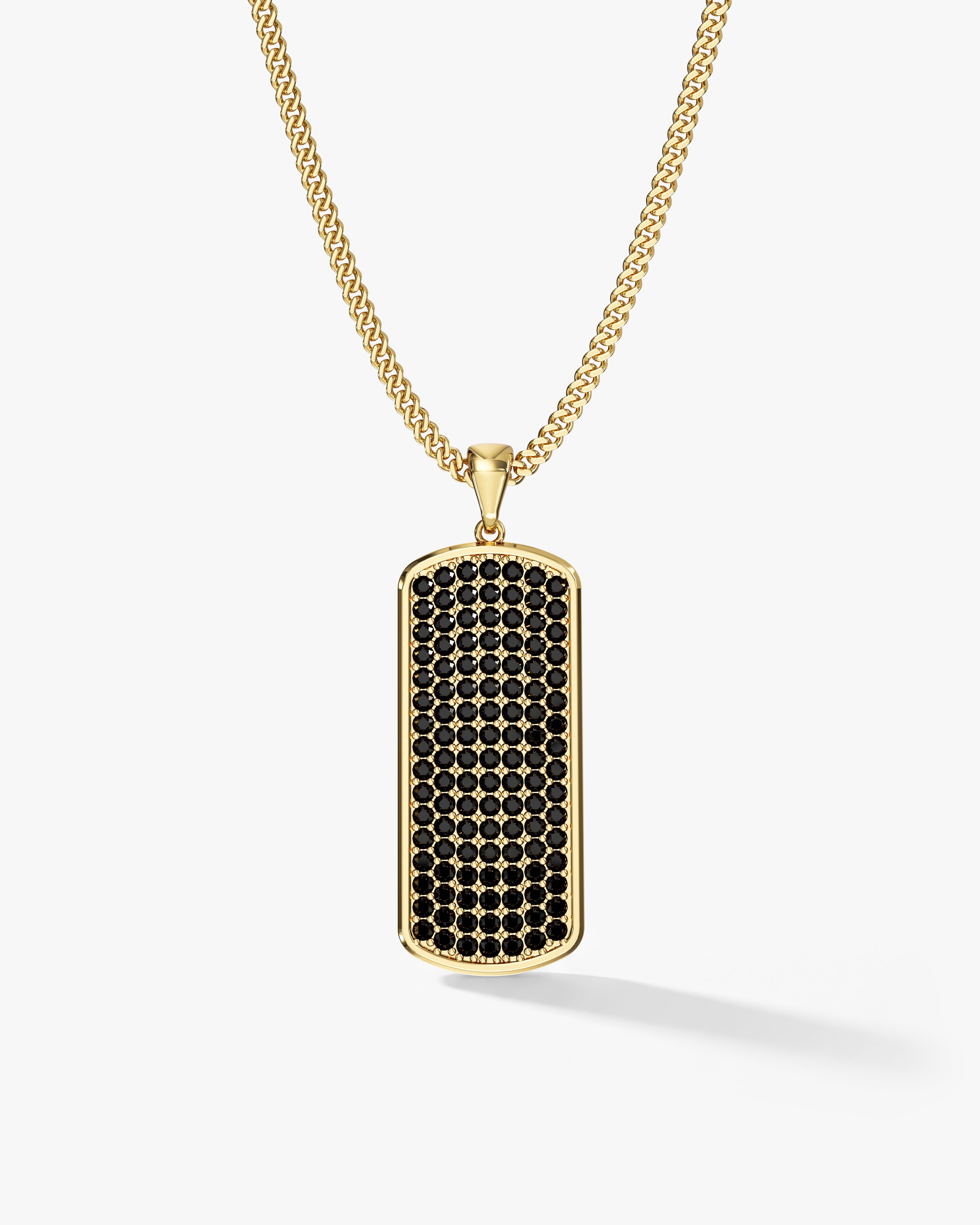 14k Gold Black Diamond Tag Necklace