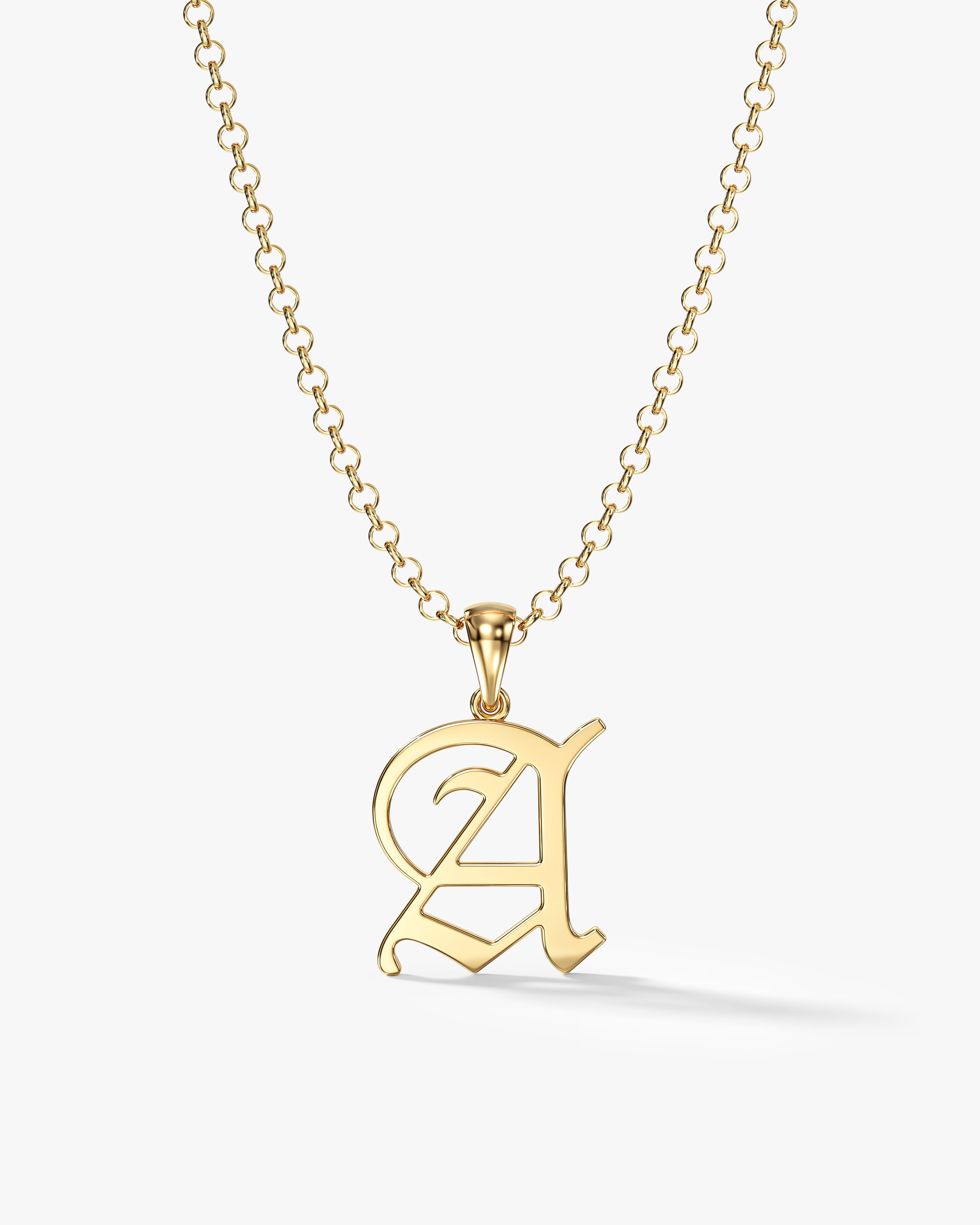14k Gold Old English Initial Necklace