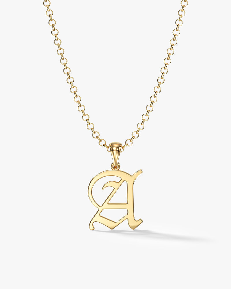 14k Gold Old English Initial Necklace