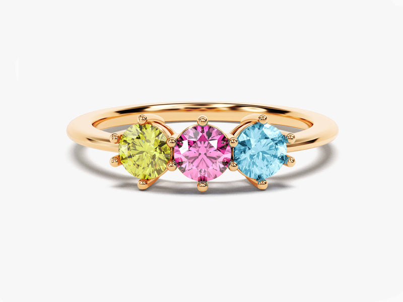 Round Cut Birthstone Family Ring