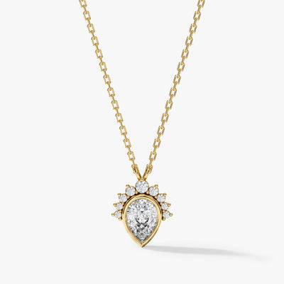 Pear Halo Crown Pendant Necklace