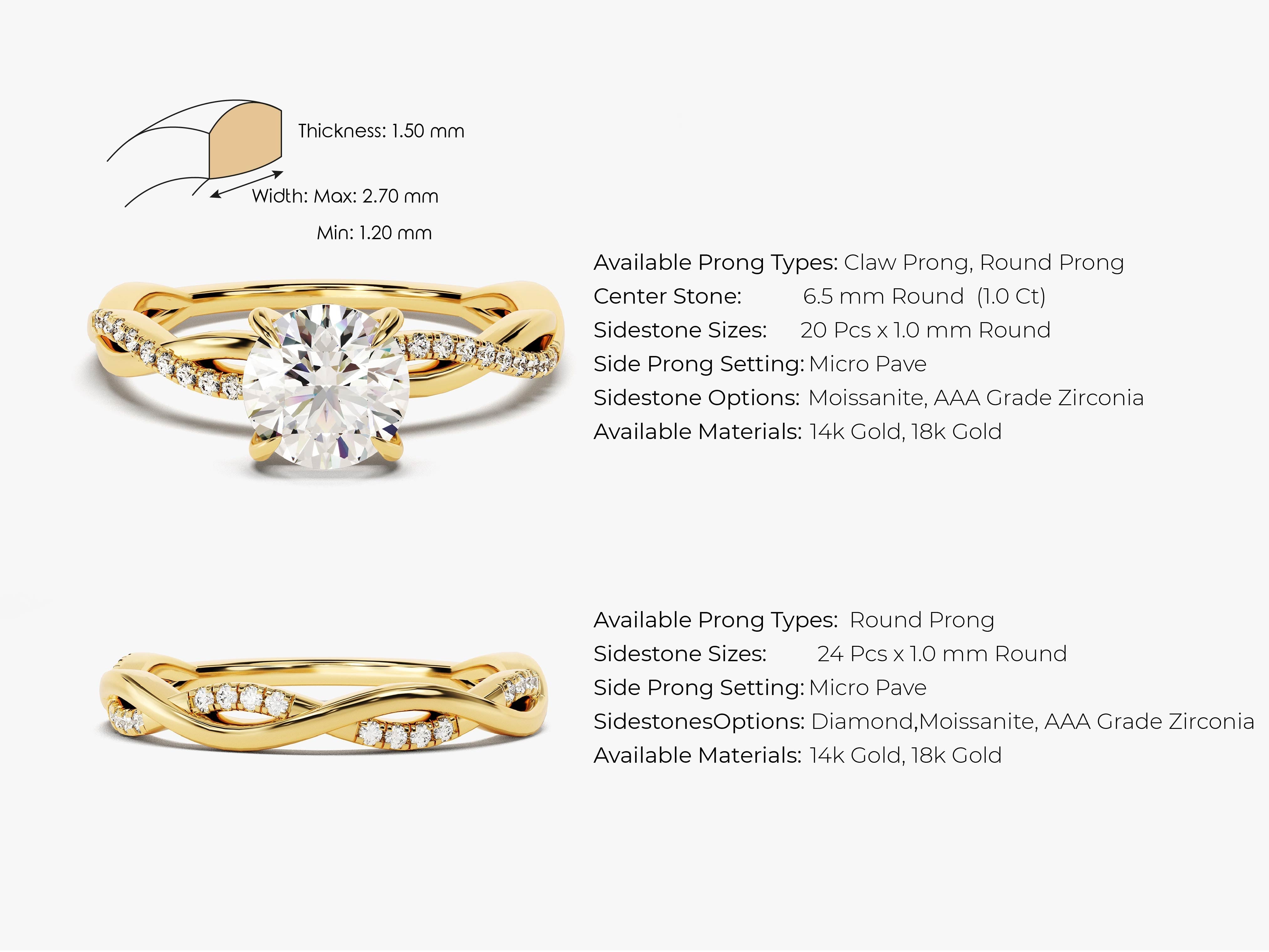 Gold twisted band ring with diamonds and center stone