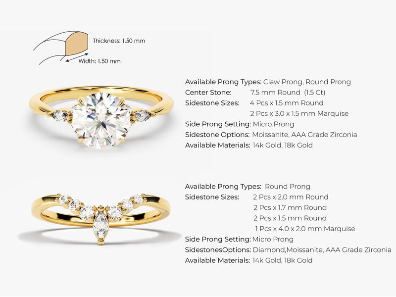 Cluster Accent Round Diamond Bridal Set with Marquise Ring (1.50 CT)