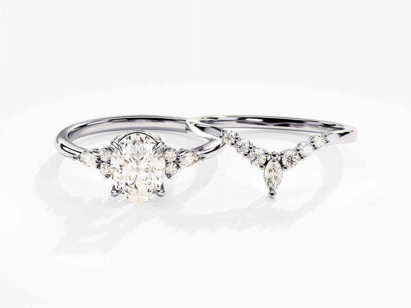 Cluster Accent Oval Diamond Bridal Set with Marquise Ring (1.50 CT)