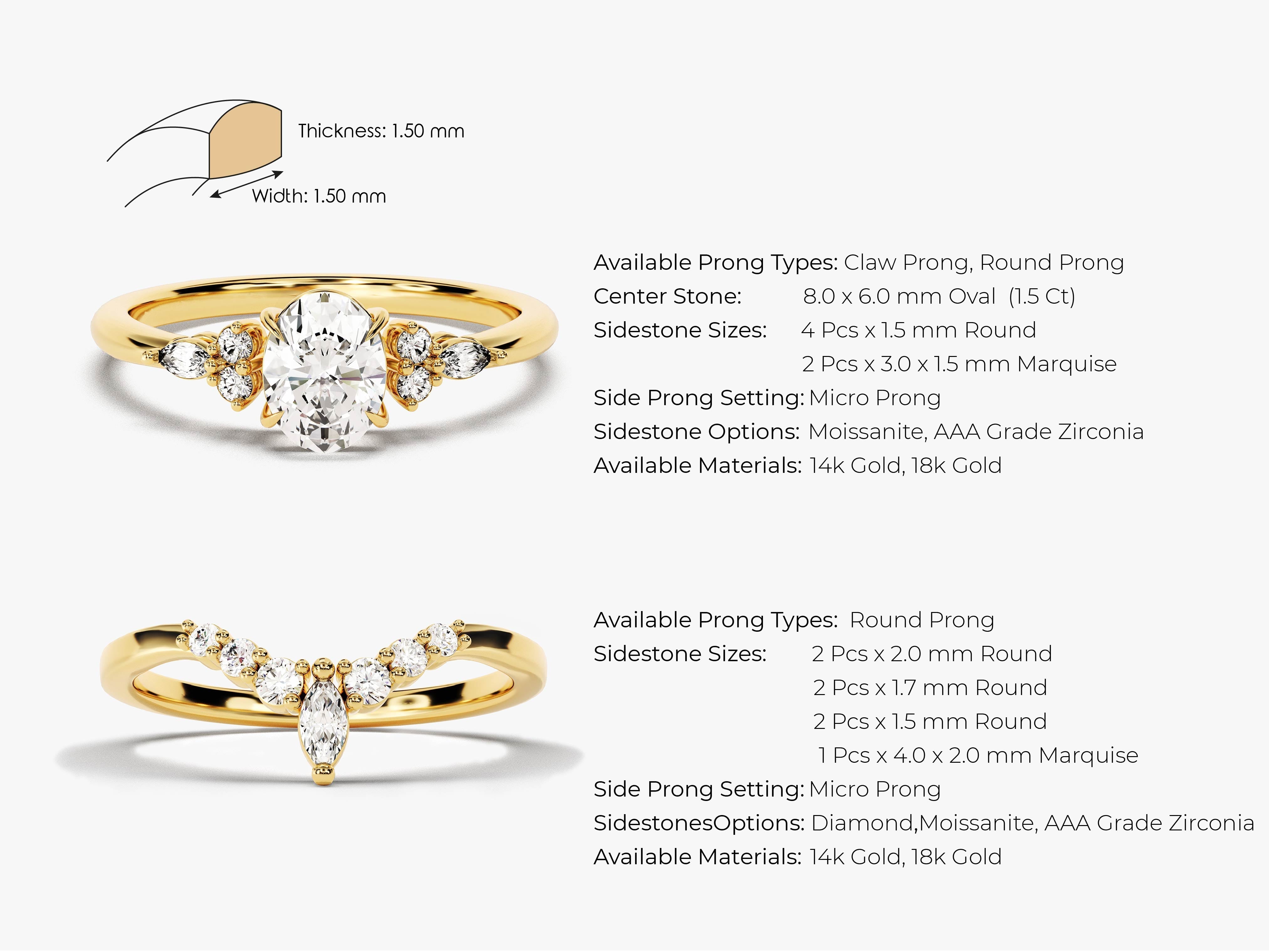 Gold rings with diamonds and moissanite, available in 14k and 18k gold