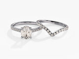 Pave Set Oval Diamond Solitaire Bridal Set with Chevron Diamond Band (1.50 CT)