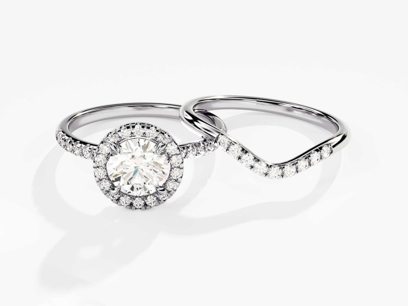 Round Halo Diamond Bridal Set with Curved Diamond Band (1.00 CT)