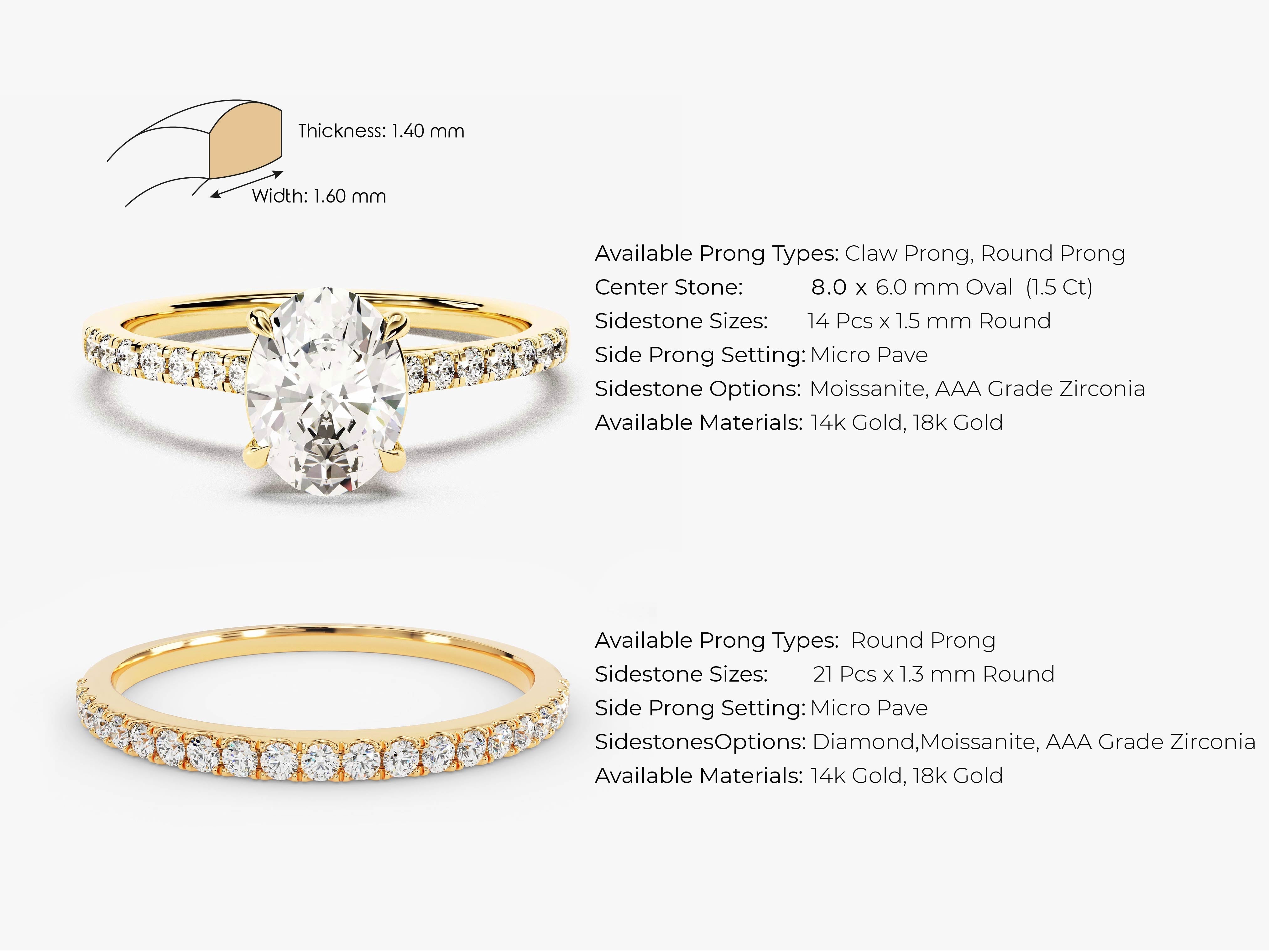 Gold oval diamond ring with micro pave side stones