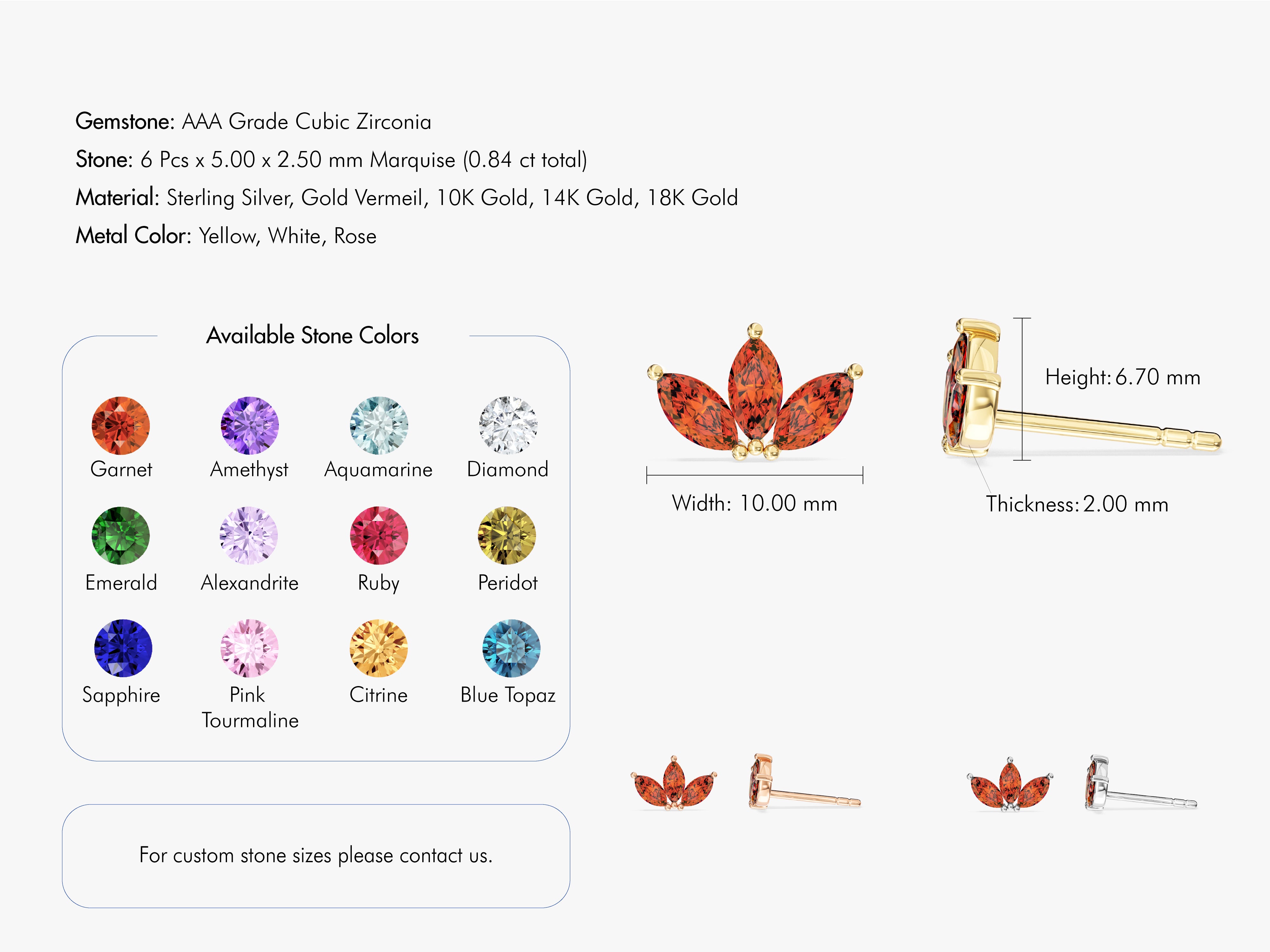 Marquise cubic zirconia stud earrings in gold vermeil