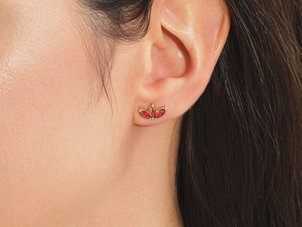 Citrine Marquise Crown Stud Earrings in 14k Solid Gold