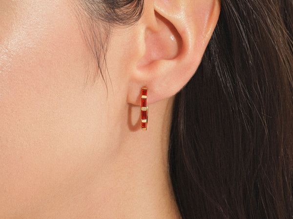 Baguette Aquamarine Hoop Earrings in 14k Solid Gold