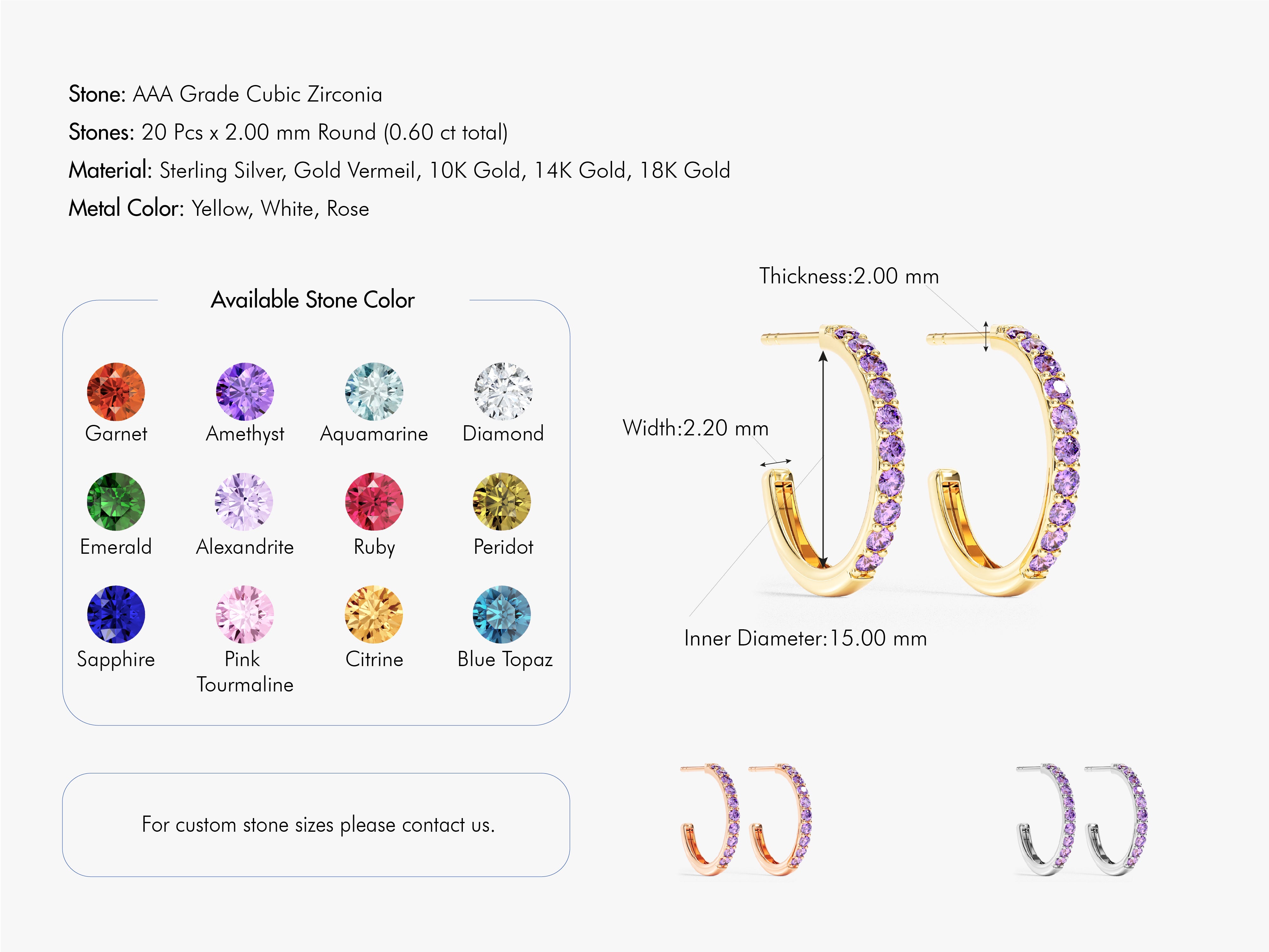 Gold vermeil hoop earrings with cubic zirconia stones