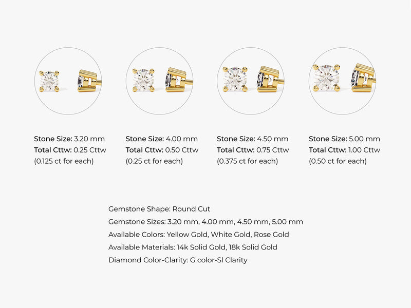 14k Gold Round Cut Moissanite Stud Earrings (0.50 ct tw)