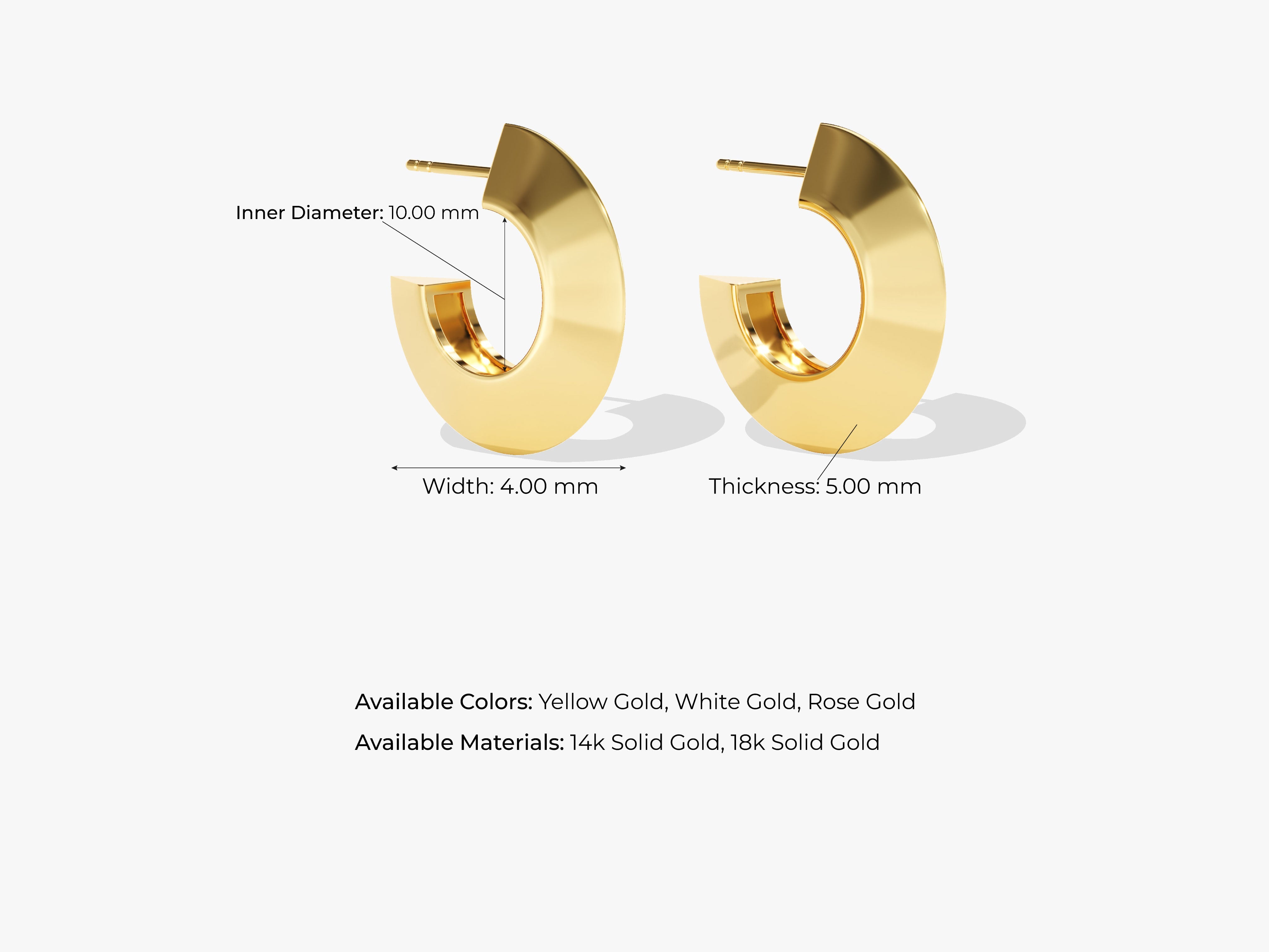 Gold hoop earrings, jewelry, available in yellow, white, rose gold