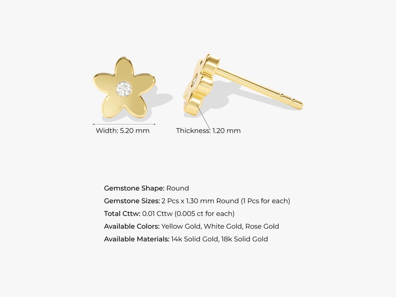 14k Solid Gold Flush Set Diamond Flower Stud Earrings