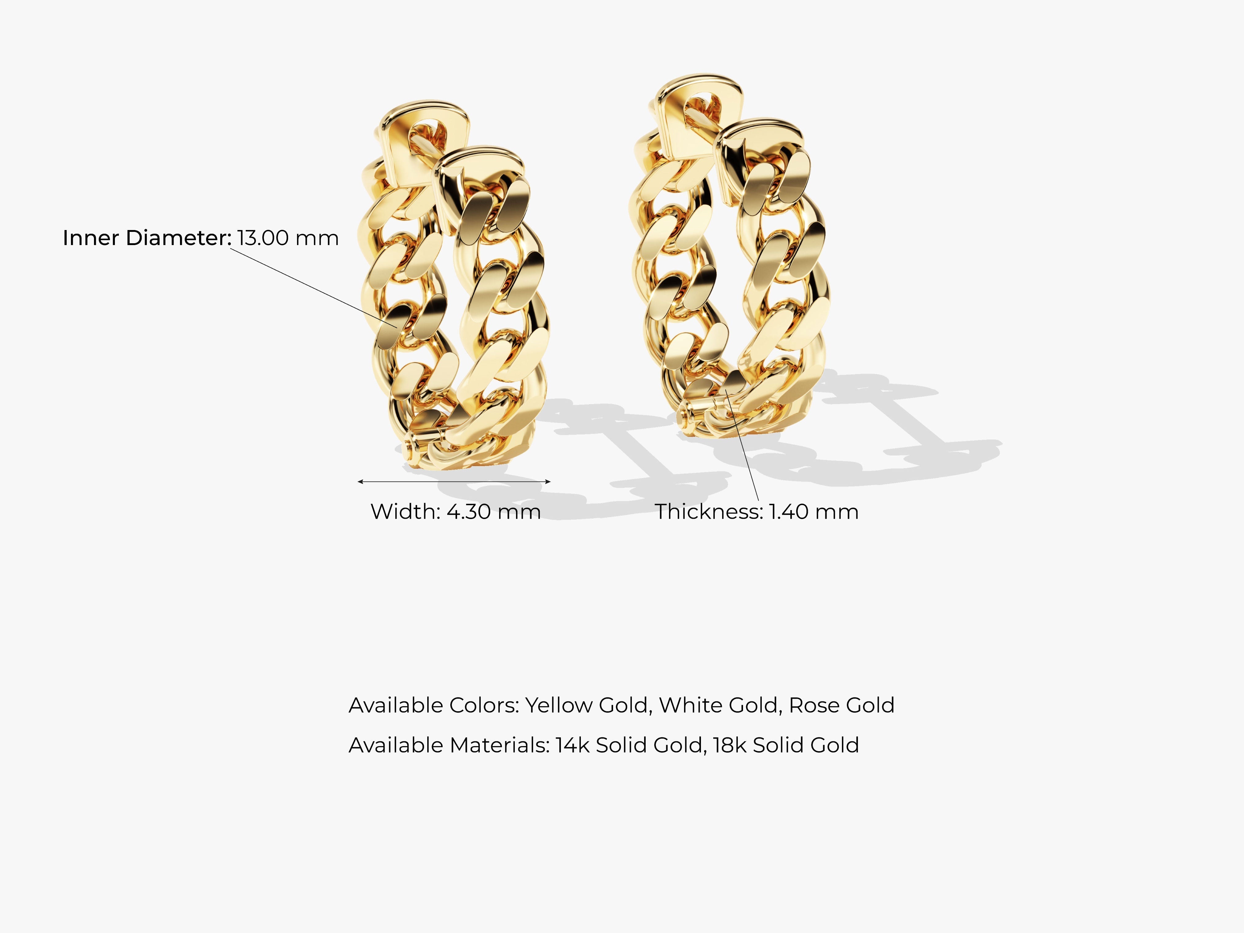 Gold curb chain earrings, available in multiple colors and karats