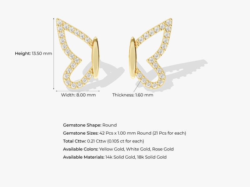 14k Solid Gold Diamond Wing Earrings