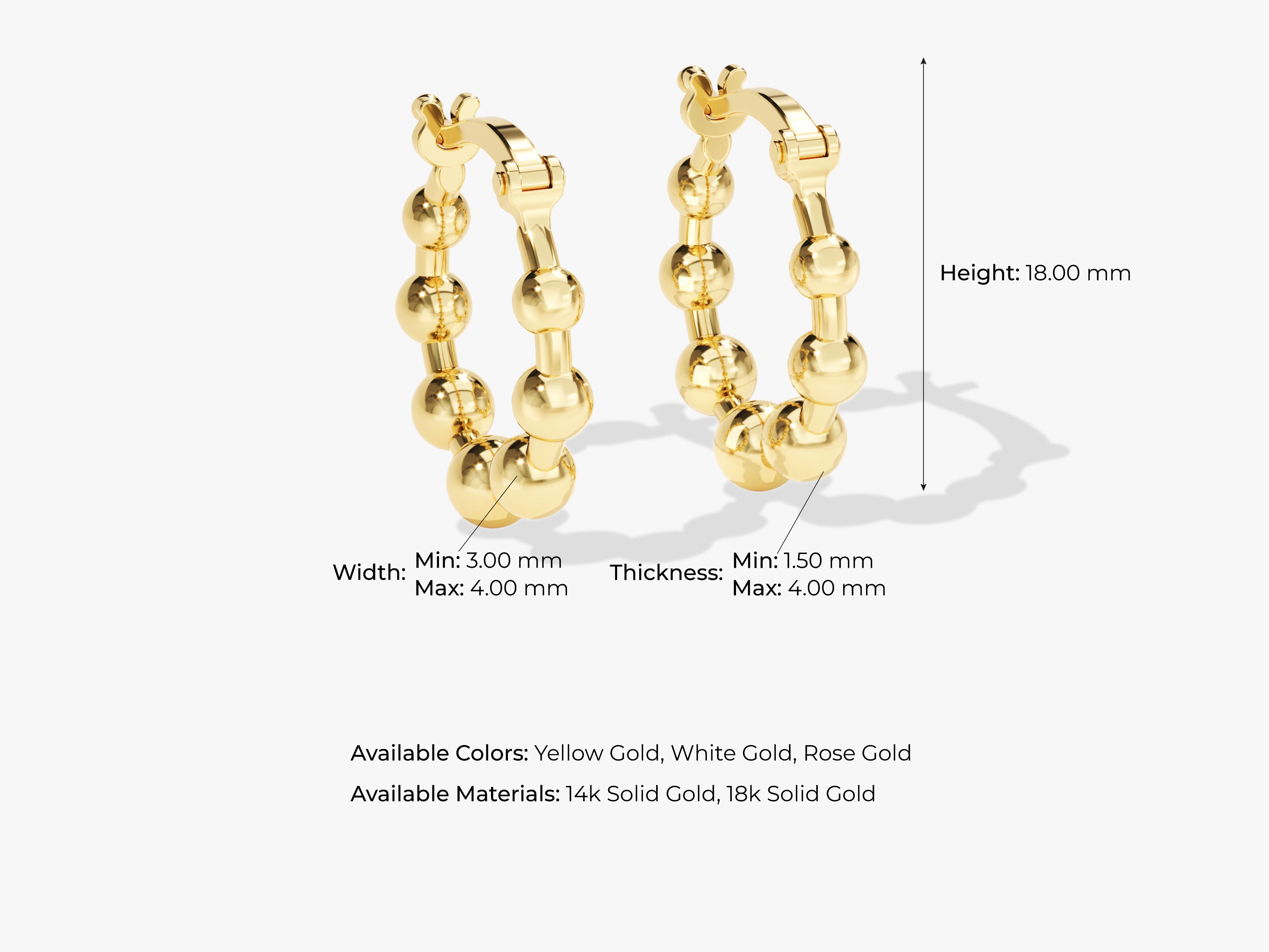 Gold bead hoop earrings, jewelry, 14k solid gold, 18k solid gold