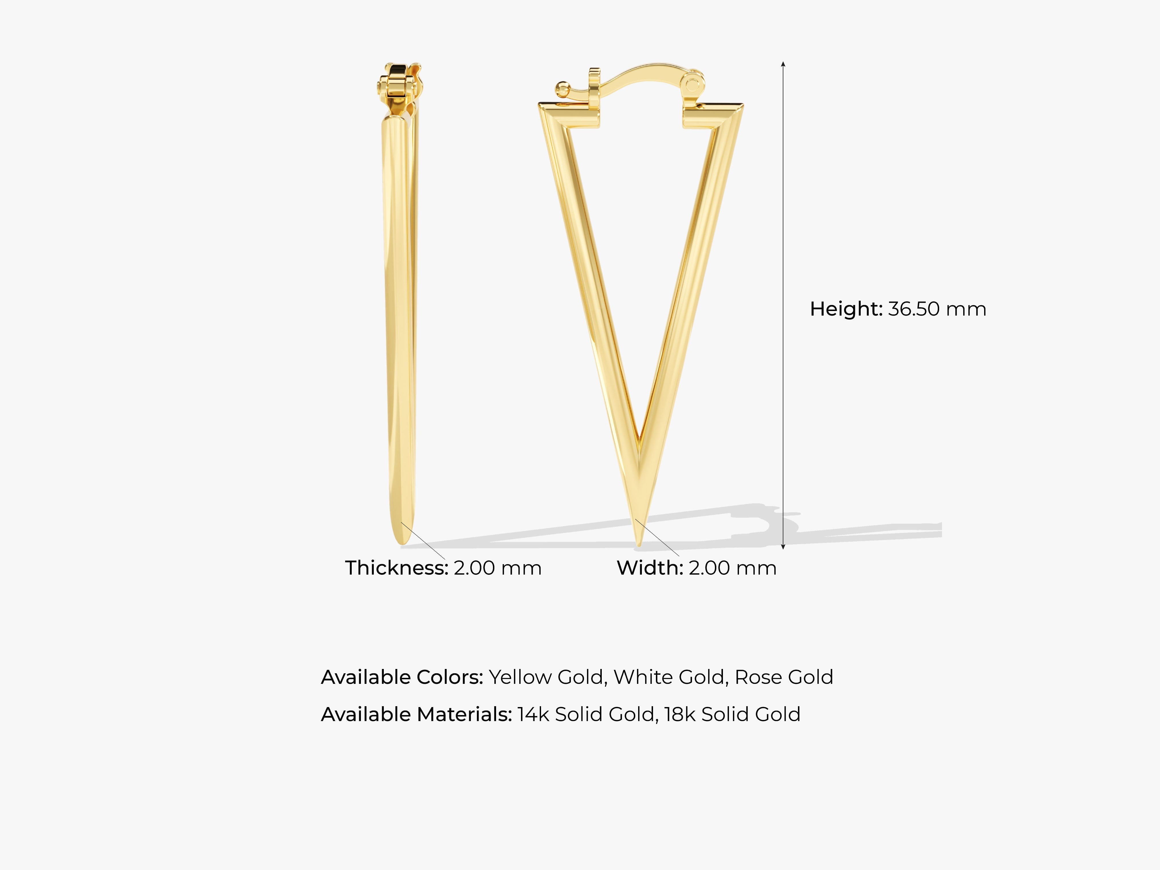 Gold triangle hoop earrings, modern jewelry design