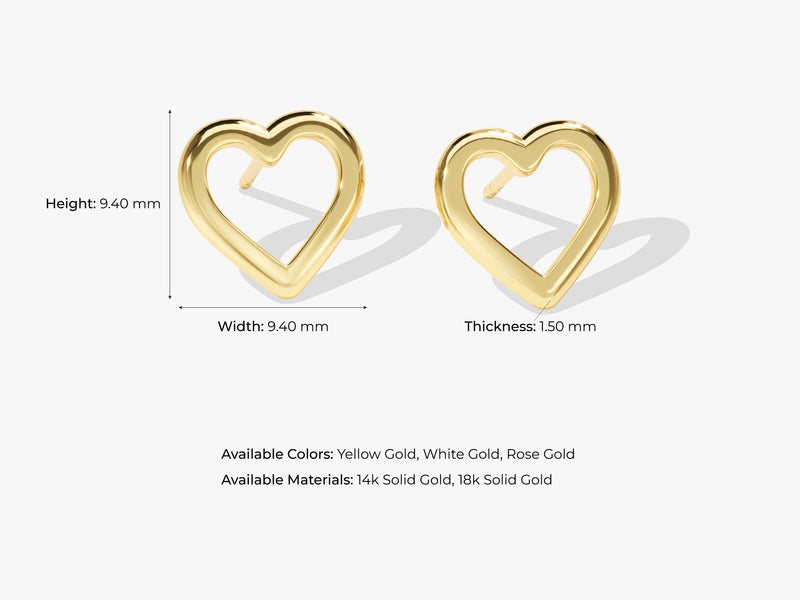 14k Solid Gold Heart Outline Stud Earrings