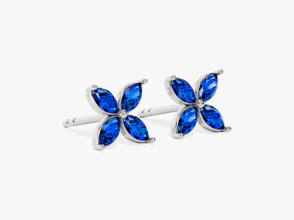 Marquise Clover Sapphire Stud Earrings in 14k Solid Gold
