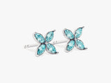 Marquise Clover Aquamarine Stud Earrings in 14k Solid Gold