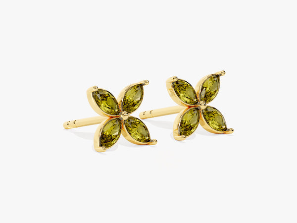 Marquise Clover Peridot Stud Earrings in 14k Solid Gold