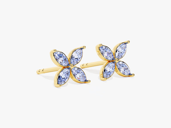 Marquise Clover Alexandrite Stud Earrings in 14k Solid Gold