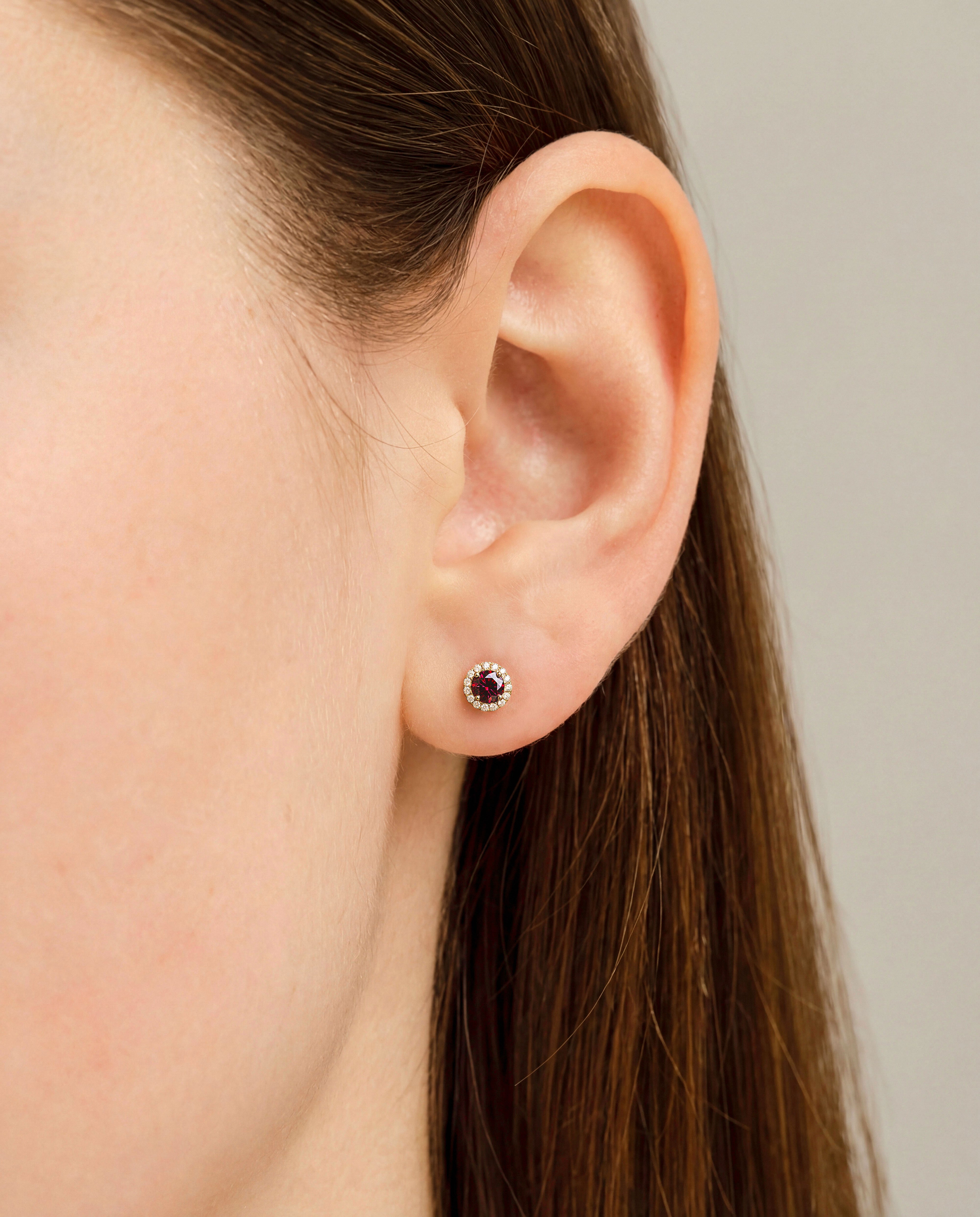 Round Halo Birthstone Stud Earrings