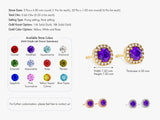 Round Halo Amethyst Stud Earrings in 14k Solid Gold