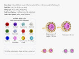 Round Halo Pink Tourmaline Stud Earrings in 14k Solid Gold
